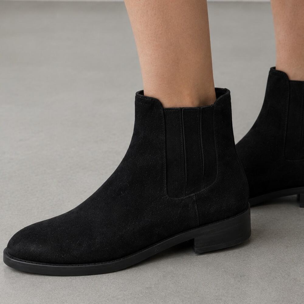 Stuart Weitzman Lenora Leather Suede Chelsea Boots Womens 9.5M Black Pull On